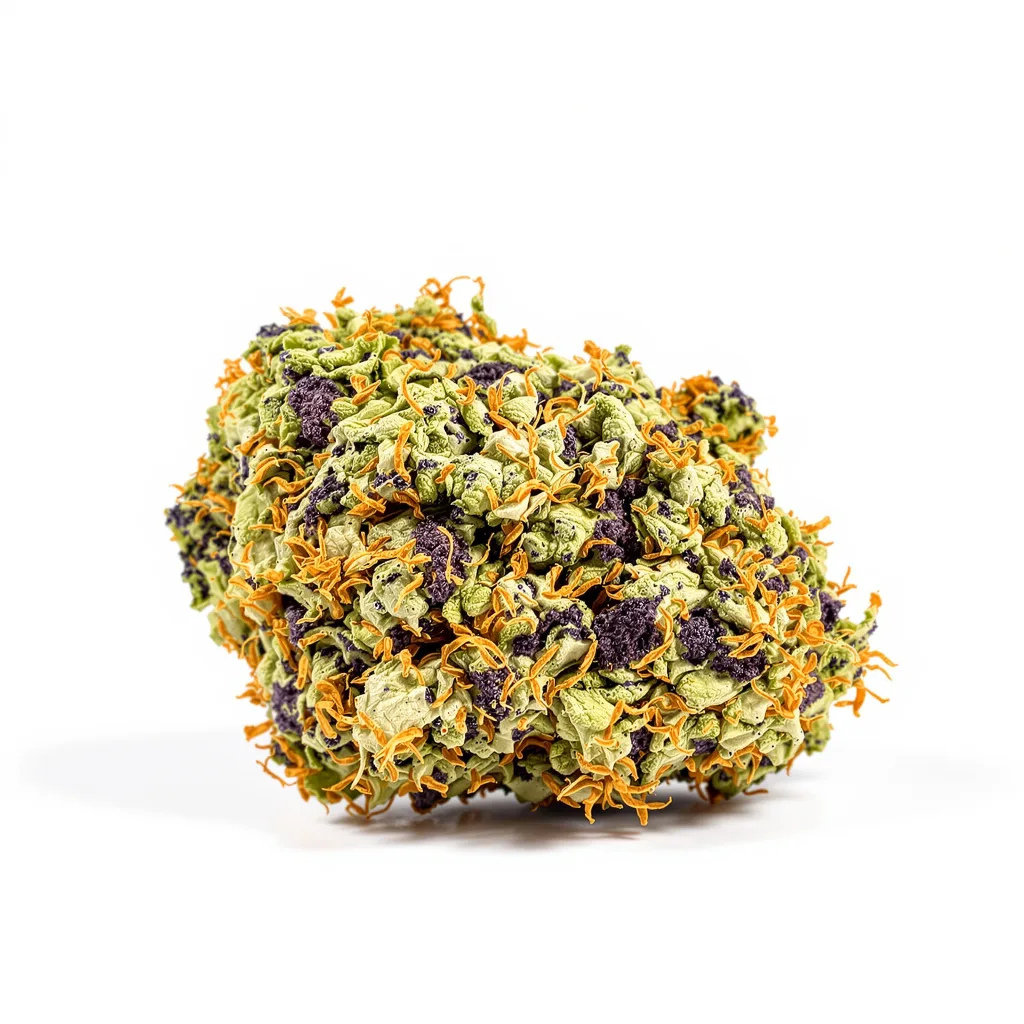 Lucky Dog 81% indica / 19% sativa — flor con tricomas visibles