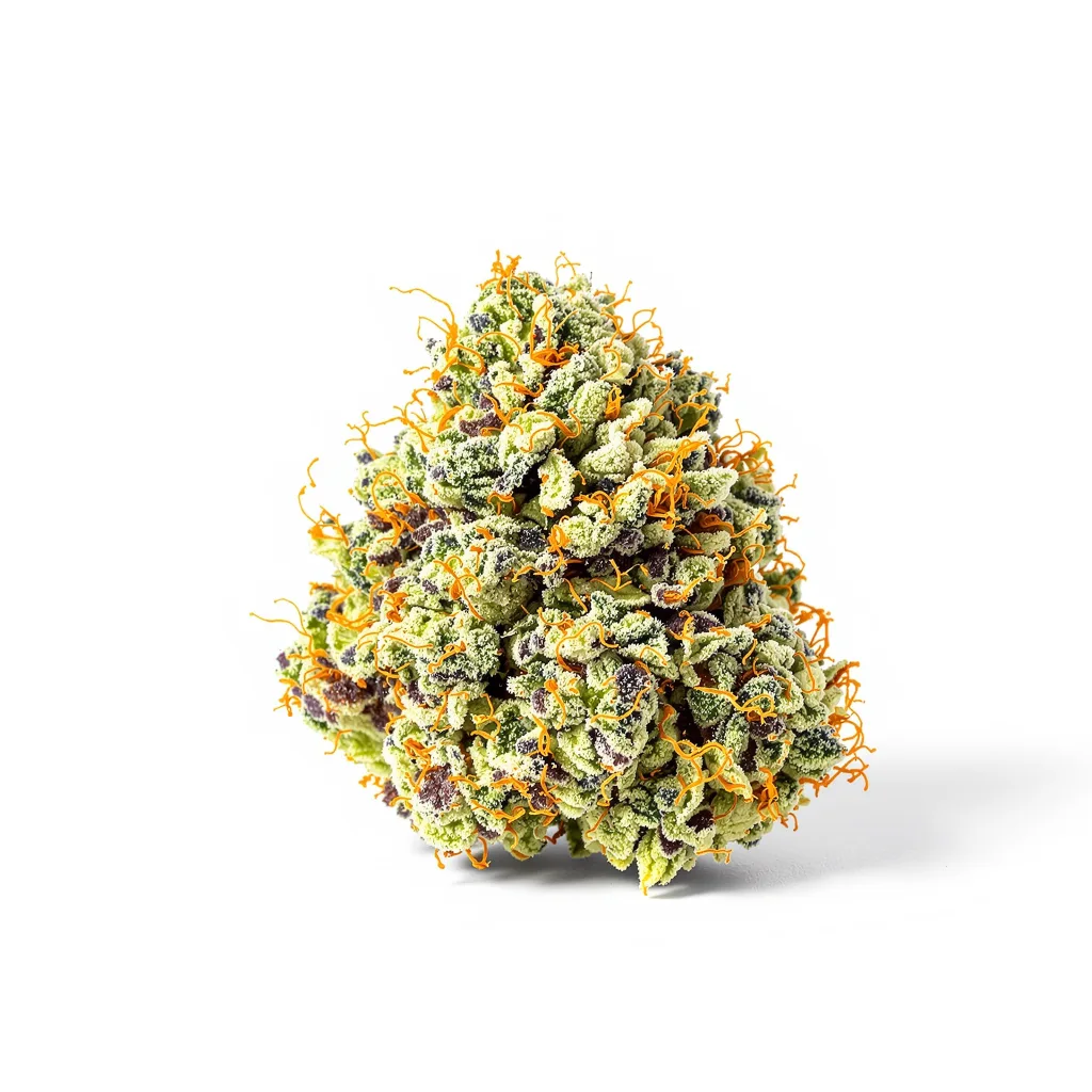 Lucky 54% indica / 46% sativa — flor con tricomas visibles