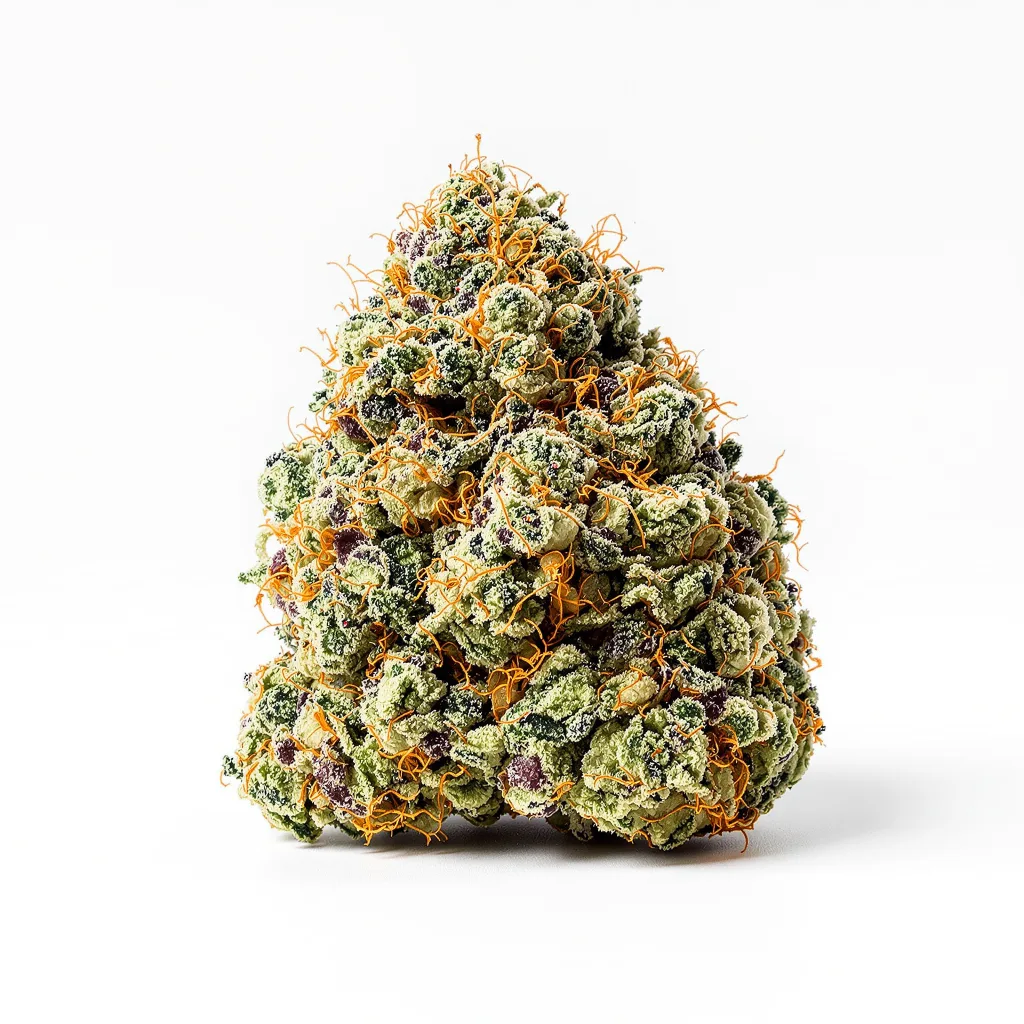Mac 1 50% indica / 50% sativa — flor con tricomas visibles