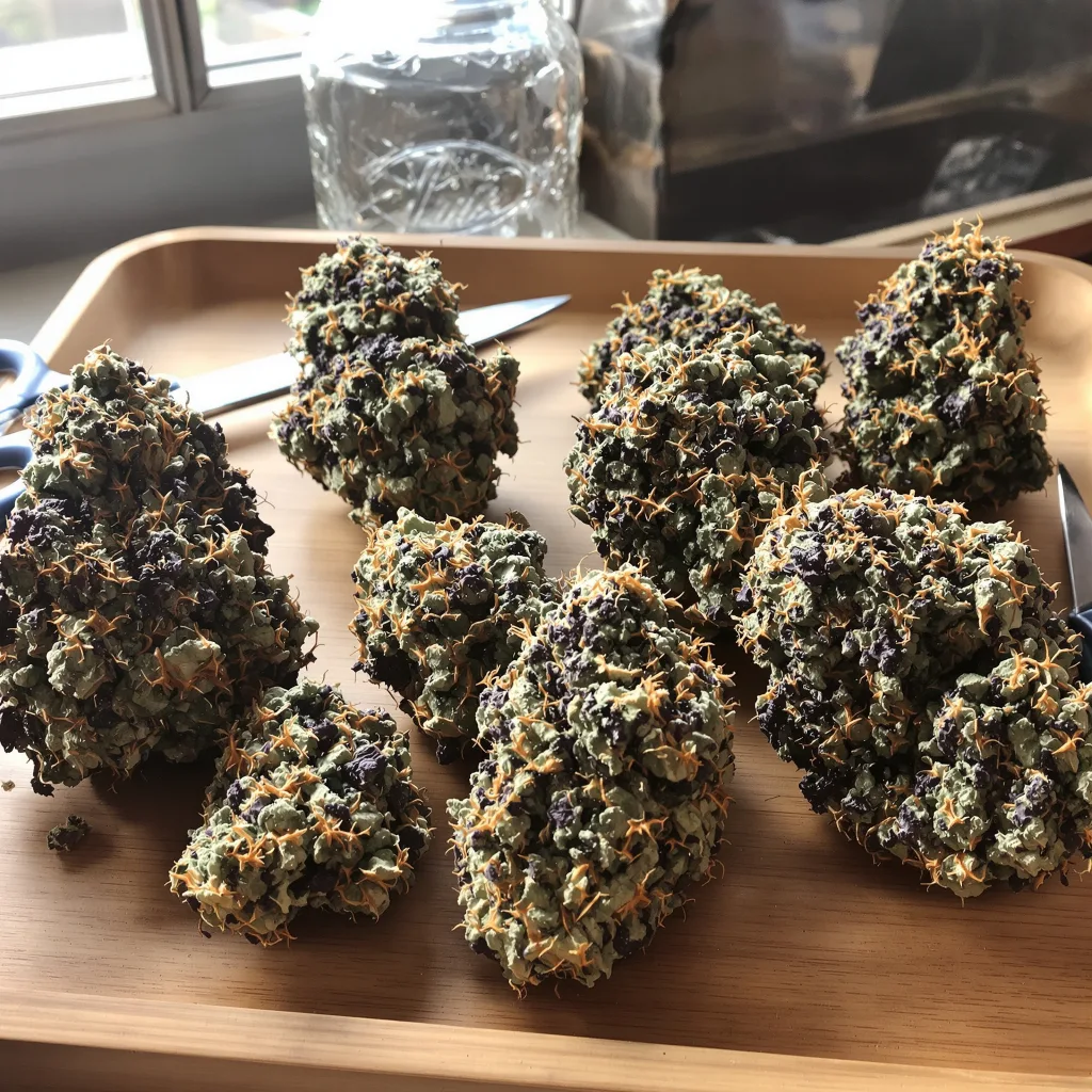 Mad Scientist 86% indica / 14% sativa — flor con tricomas visibles