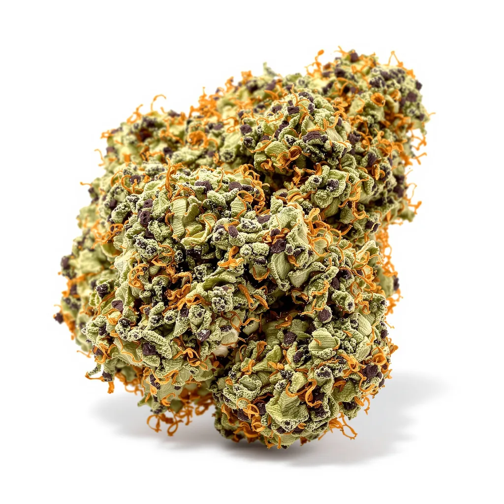Mad Scientist 86% indica / 14% sativa — flor con tricomas visibles