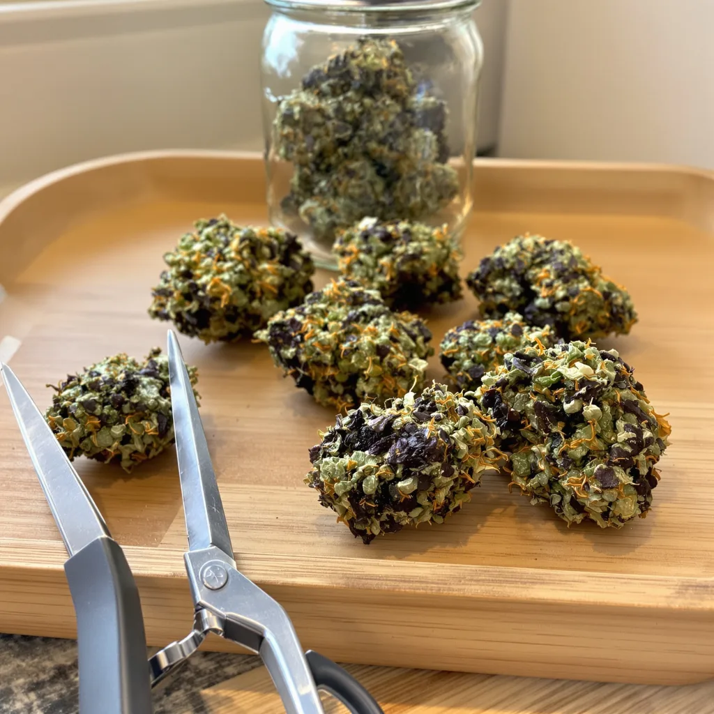 Mafia Funeral 84% indica / 16% sativa — flor con tricomas visibles