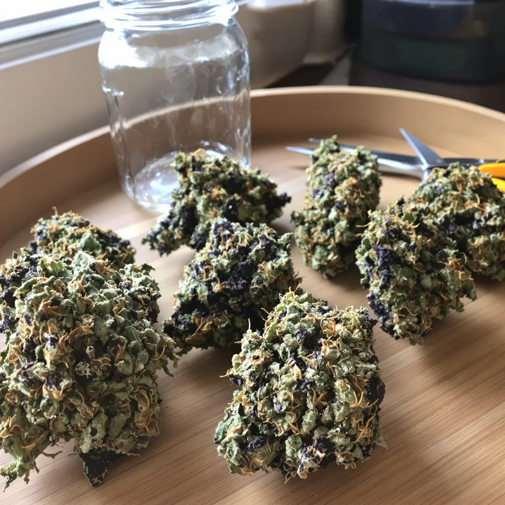 Majestic 12 70% indica / 30% sativa — flor con tricomas visibles
