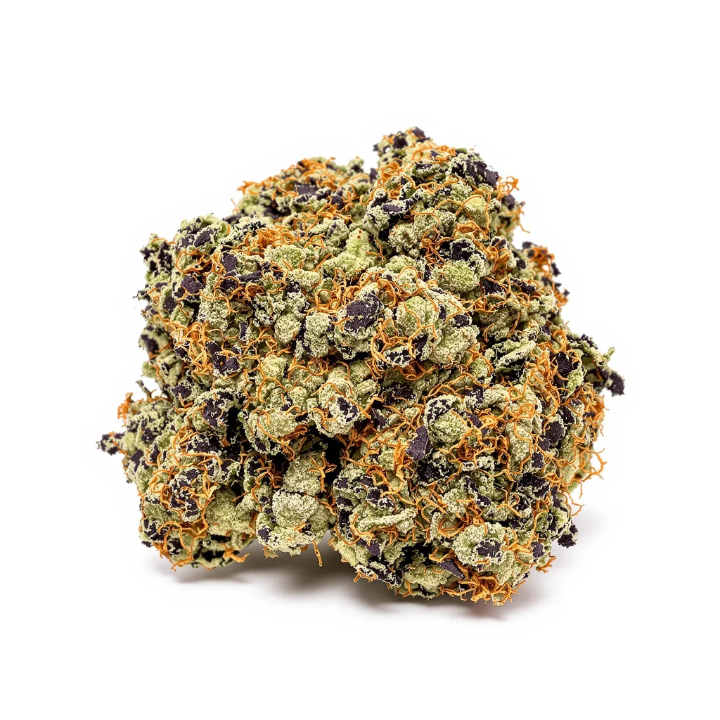 Majestic 12 70% indica / 30% sativa — flor con tricomas visibles