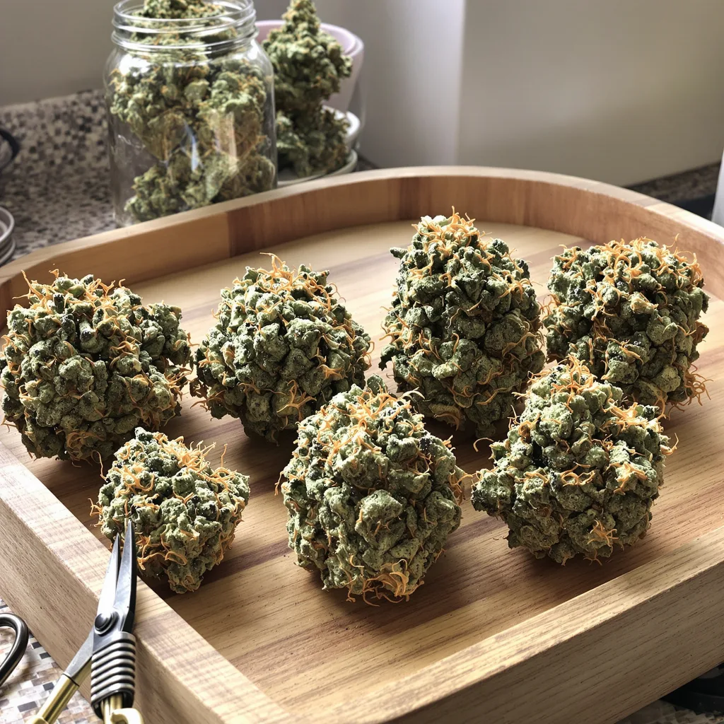 Mandala #1 52% indica / 48% sativa — flor con tricomas visibles