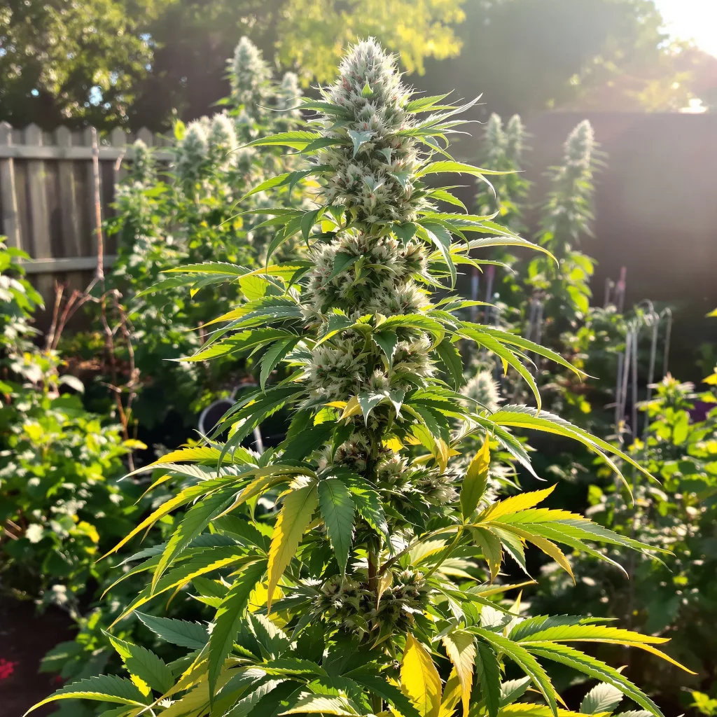 Mandarin 36% indica / 64% sativa — flor con tricomas visibles
