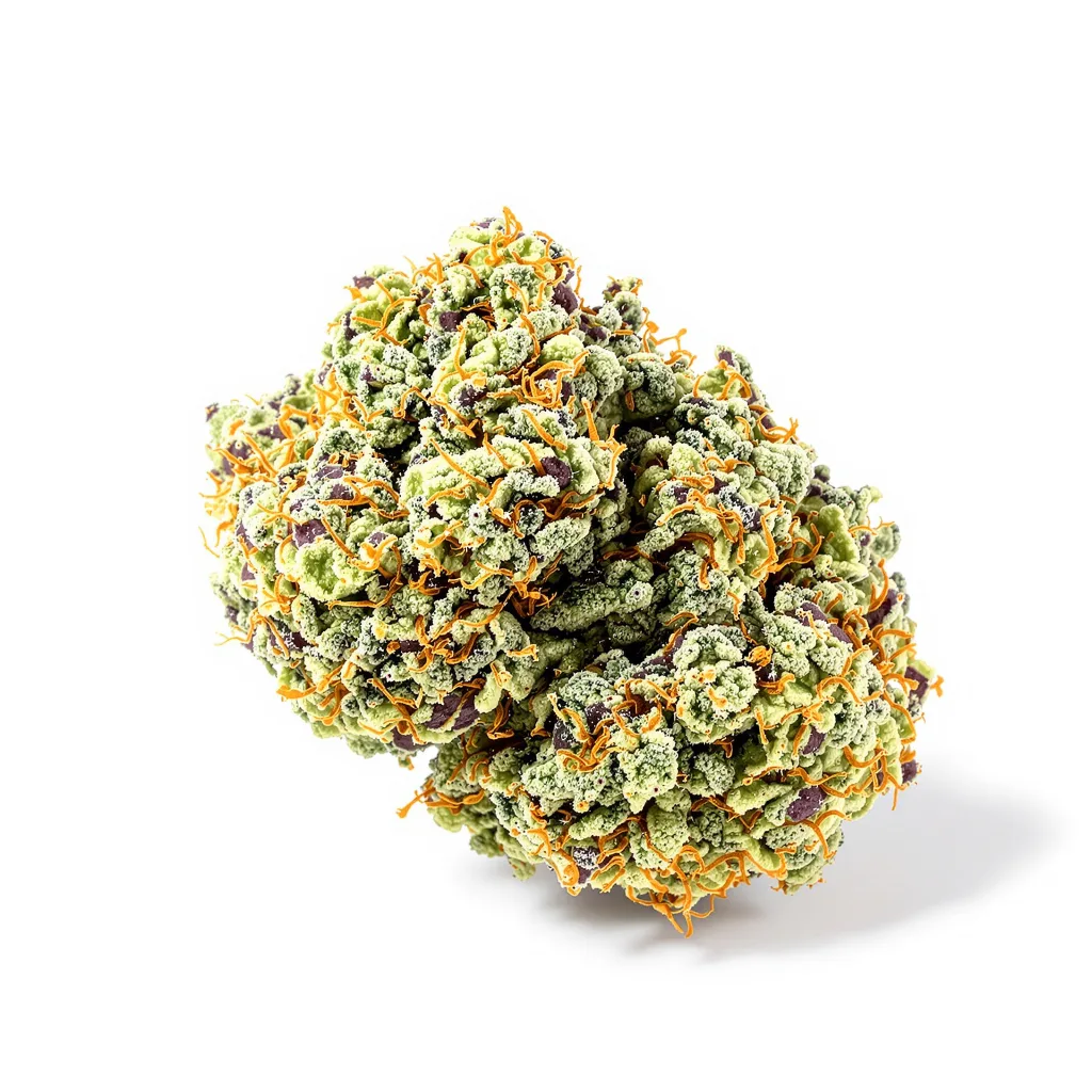 Mandarin 36% indica / 64% sativa — flor con tricomas visibles