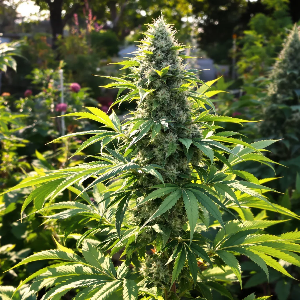 Mandarin 36% indica / 64% sativa — flor con tricomas visibles