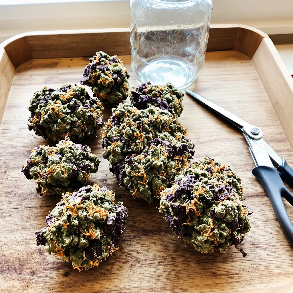 Mango Crack 82% indica / 18% sativa — flor con tricomas visibles