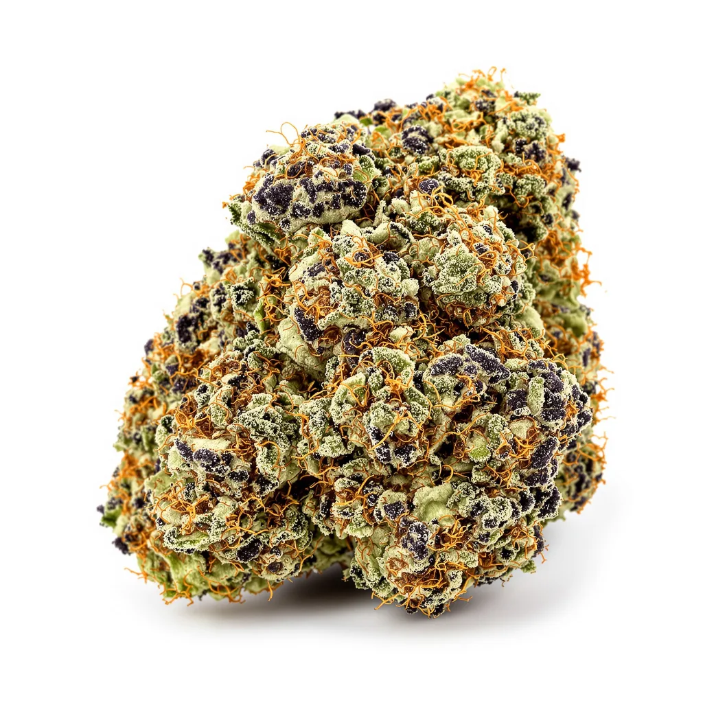 Mango Crack 82% indica / 18% sativa — flor con tricomas visibles