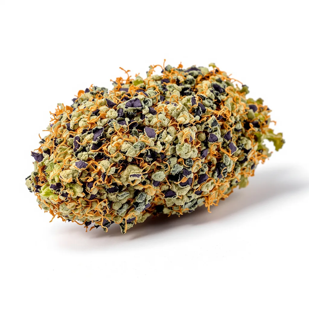 Mango 67% indica / 33% sativa — flor con tricomas visibles