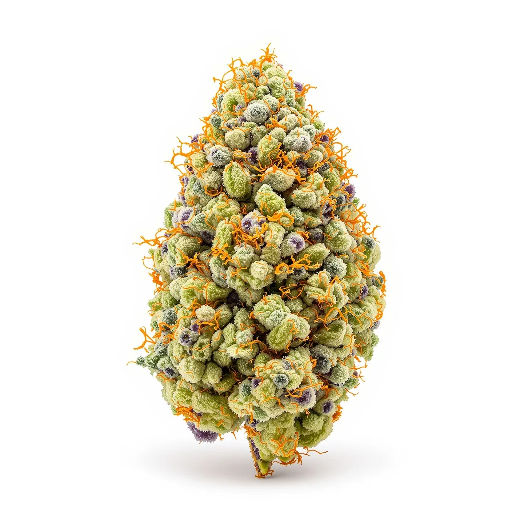 Manitoba Poison 57% indica / 43% sativa — flor con tricomas visibles