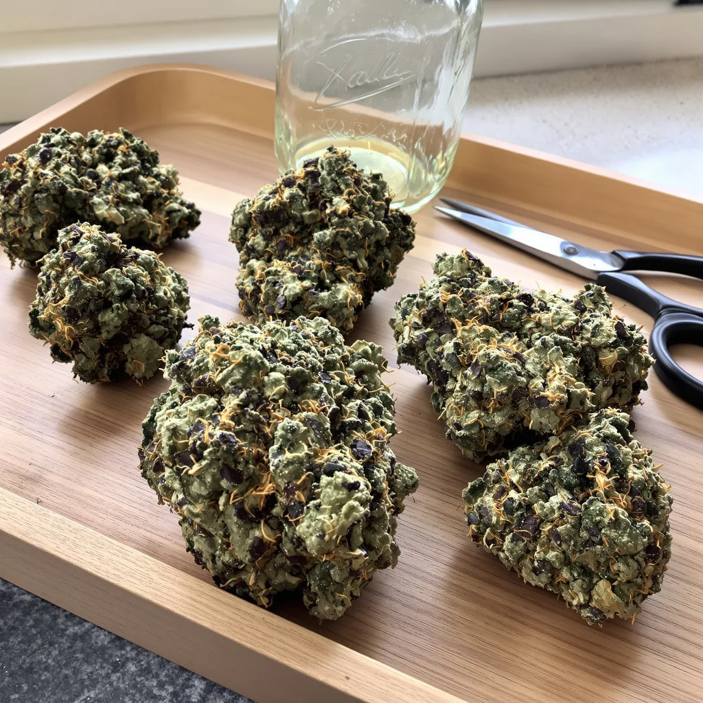 Marionberry Kush 80% indica / 20% sativa — flor con tricomas visibles