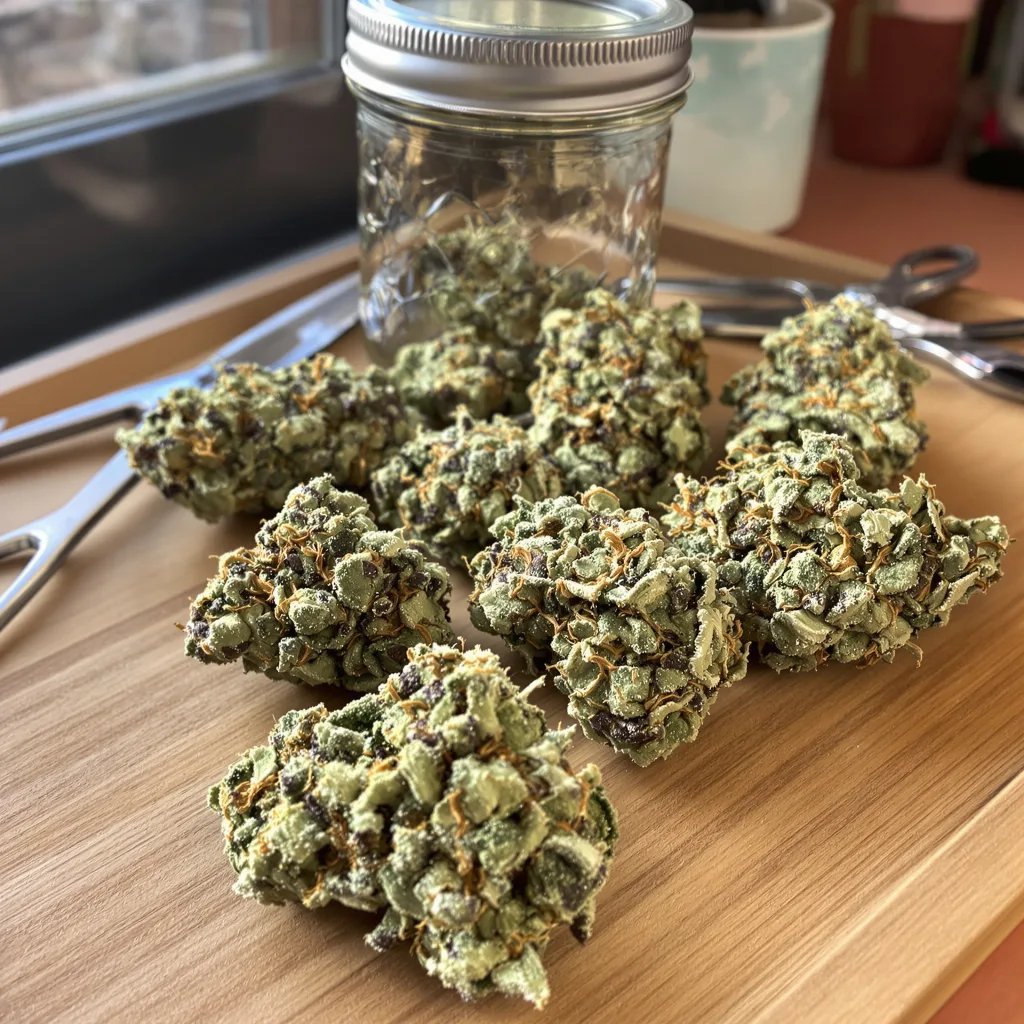 Master Bubba 40% indica / 50% sativa — flor con tricomas visibles