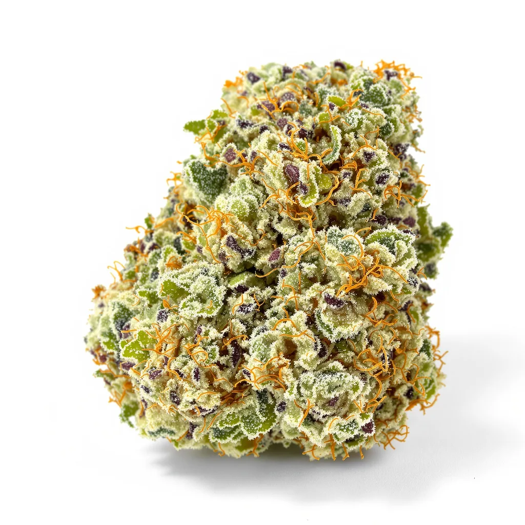 Master Bubba 40% indica / 50% sativa — flor con tricomas visibles