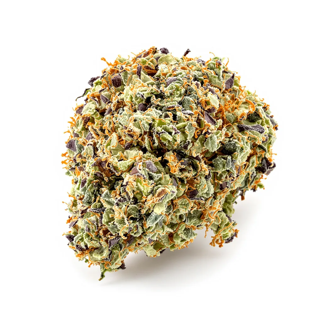 Master Bubba 40% indica / 50% sativa — flor con tricomas visibles