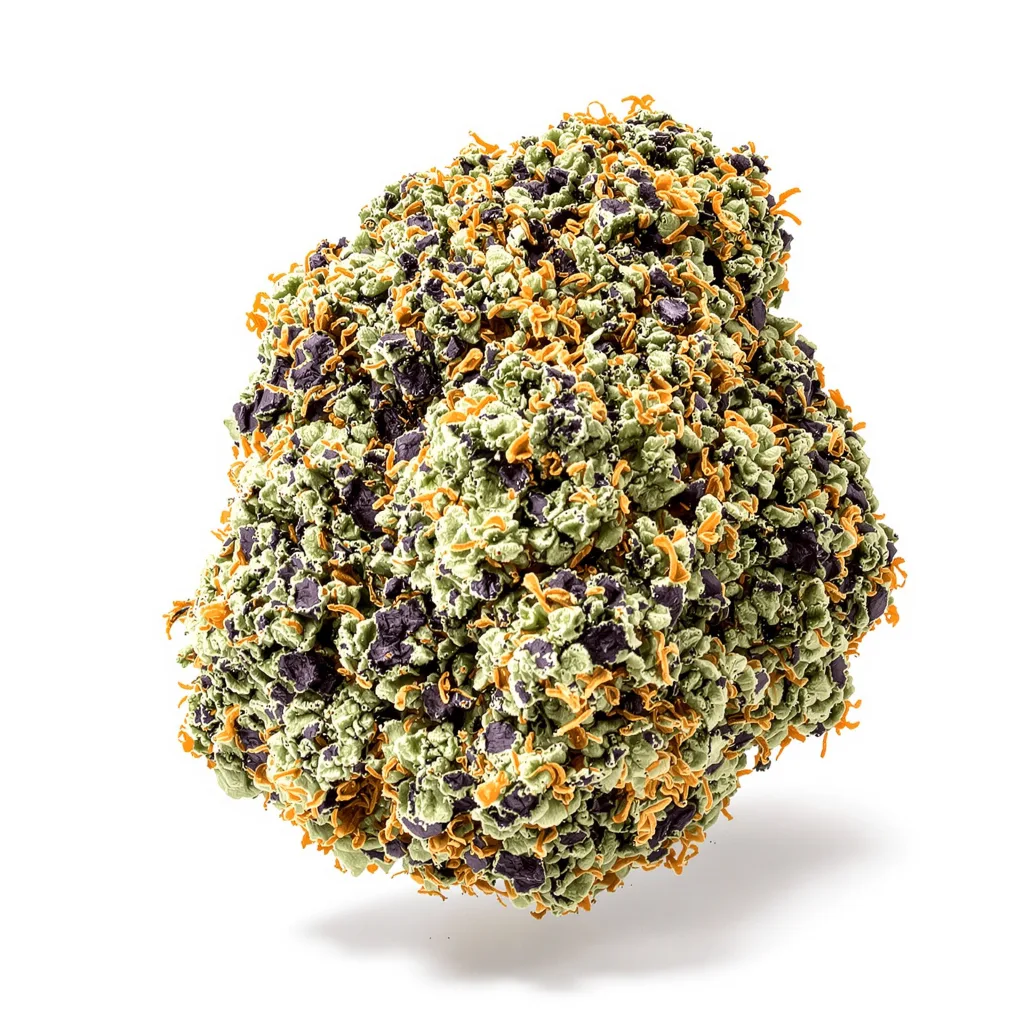 Master Kush 89% indica / 11% sativa — flor con tricomas visibles