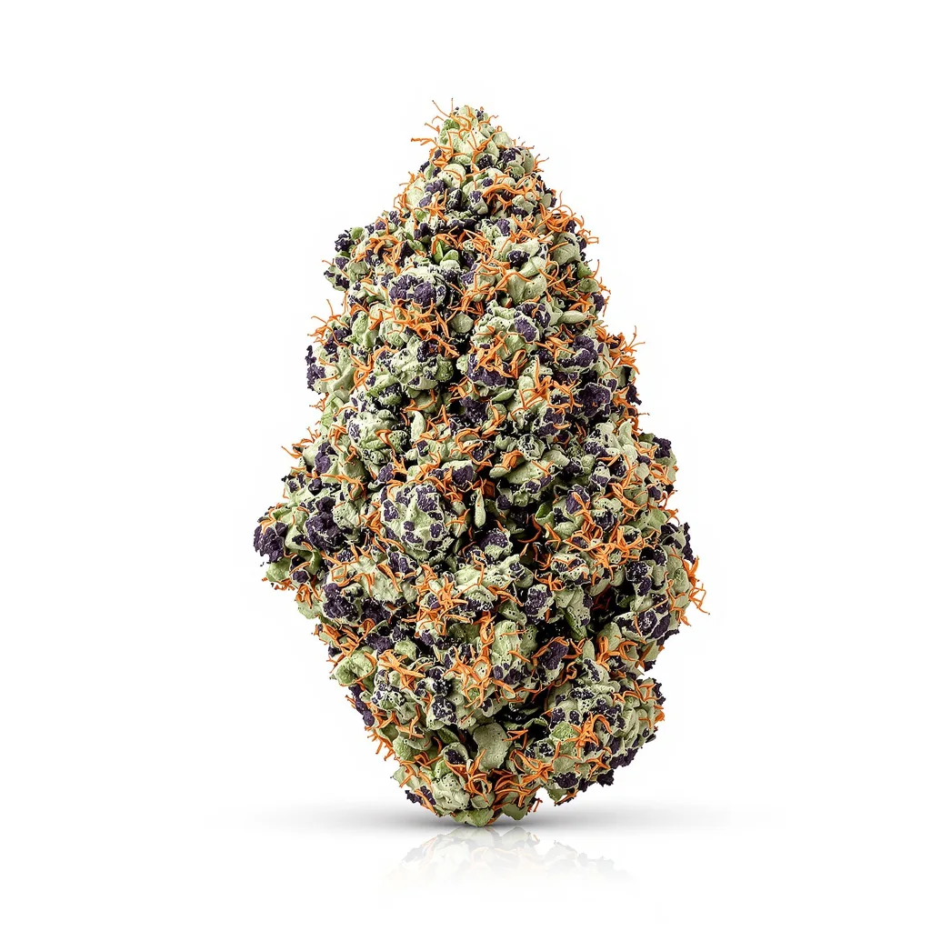 Matanuska Thunder Fuck 77% indica / 23% sativa — flor con tricomas visibles