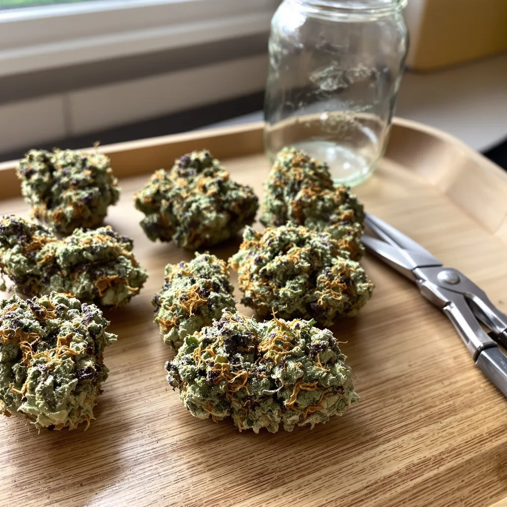 Matanuska Tundra 57% indica / 43% sativa — flor con tricomas visibles