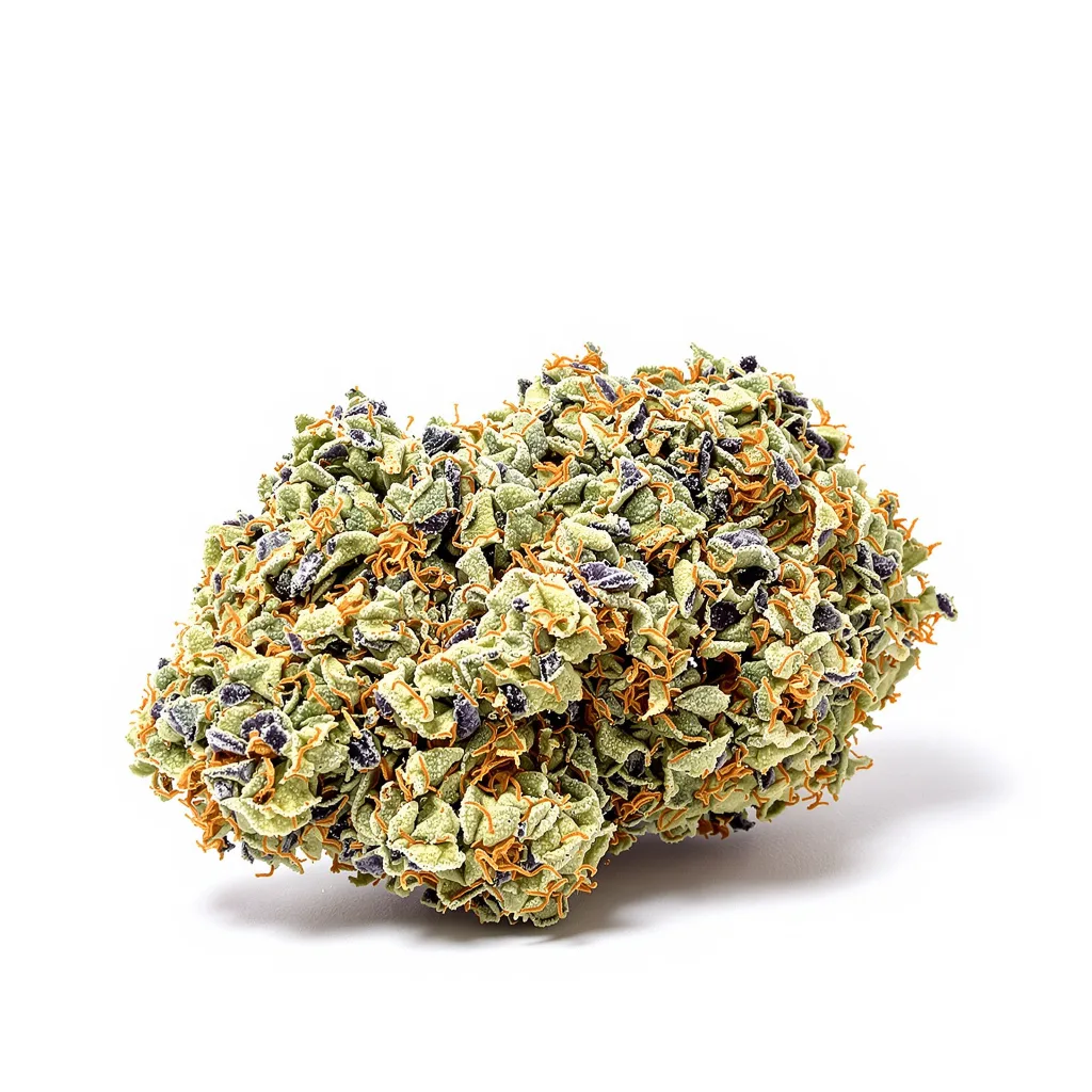 Matanuska Tundra 57% indica / 43% sativa — flor con tricomas visibles