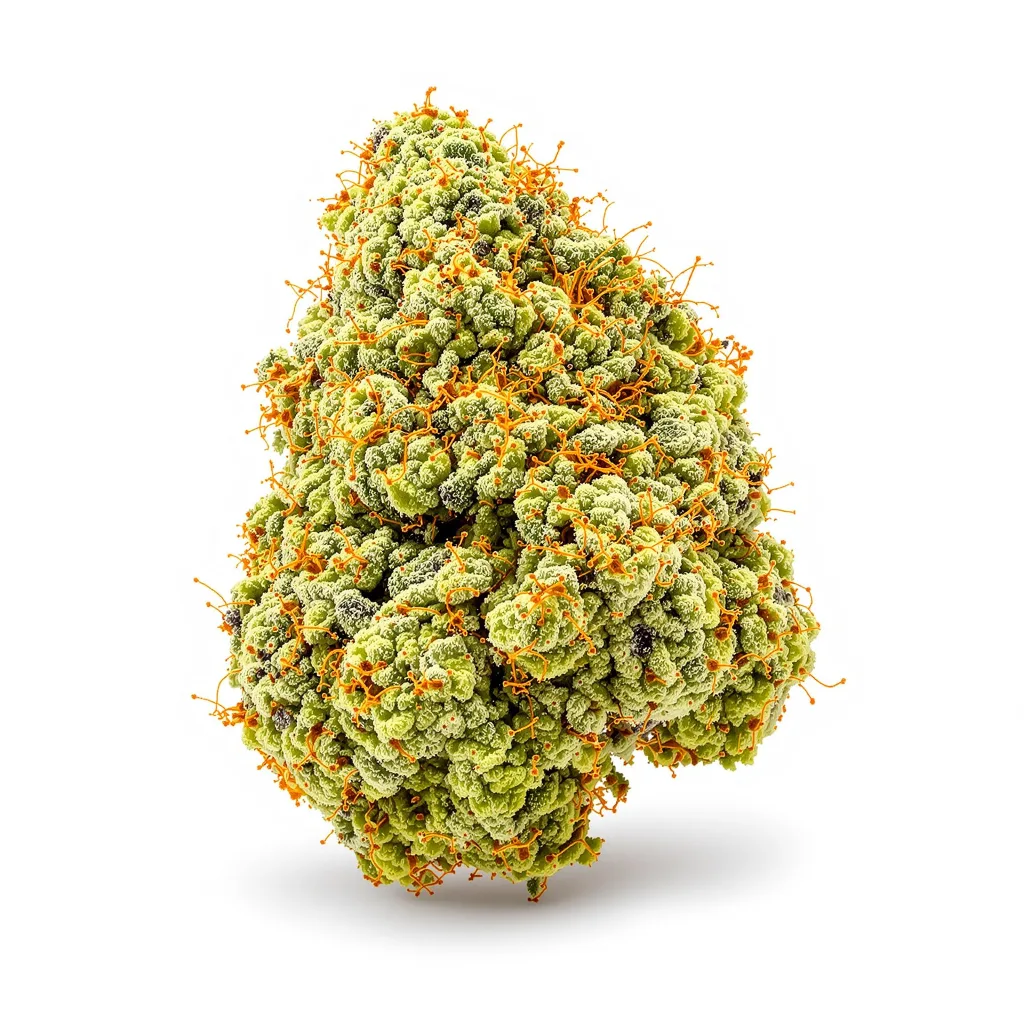 Maui 10% indica / 90% sativa — flor con tricomas visibles