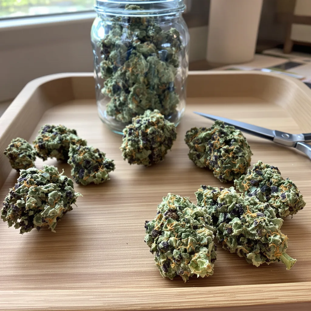 Maui Haole 55% indica / 45% sativa — flor con tricomas visibles