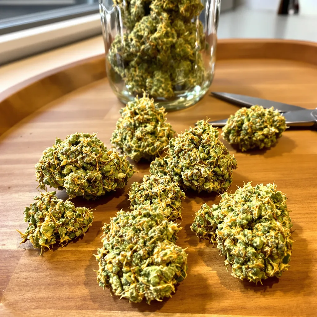 Maui Wowie 20% indica / 80% sativa — flor con tricomas visibles