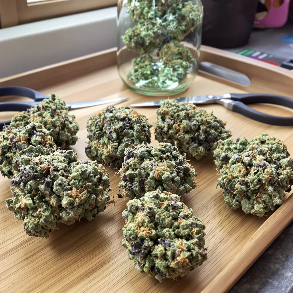 Maxi Gom 54% indica / 46% sativa — flor con tricomas visibles