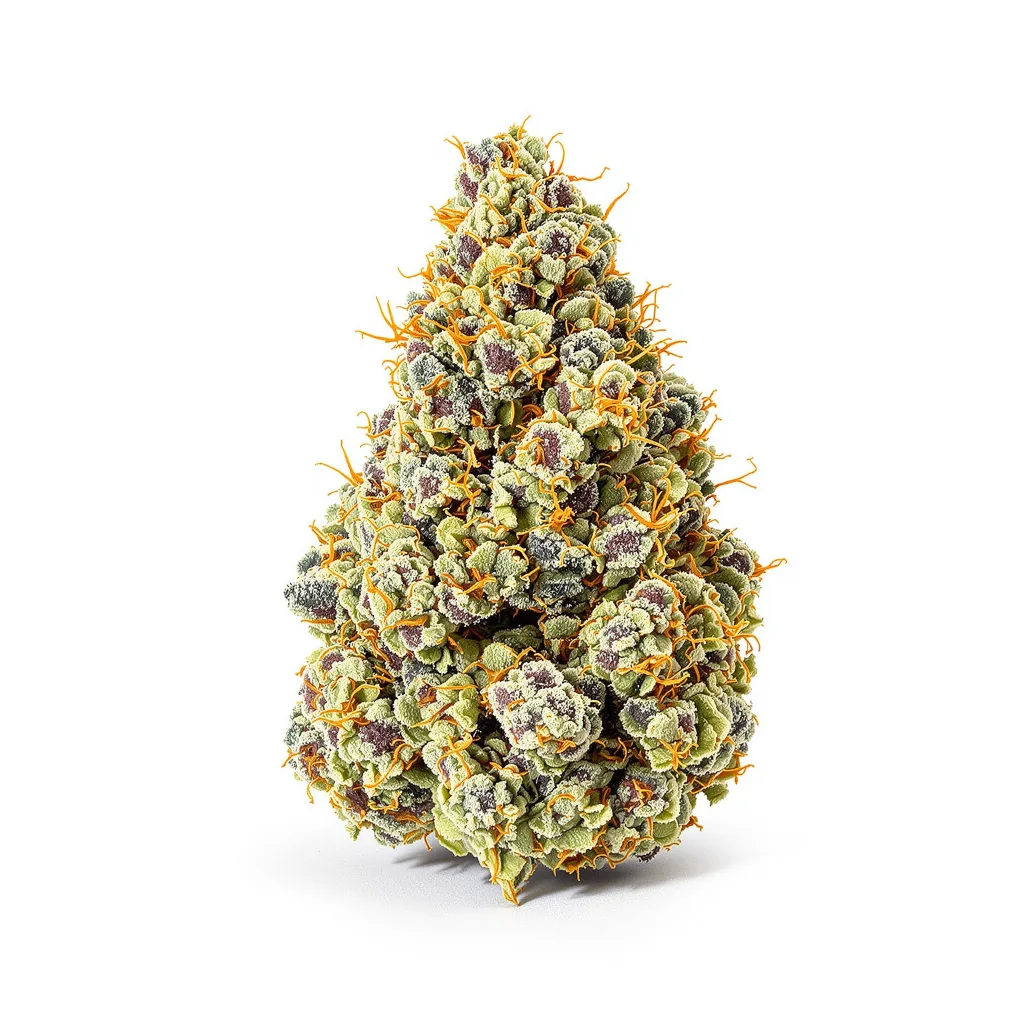 Maxi Gom 54% indica / 46% sativa — flor con tricomas visibles