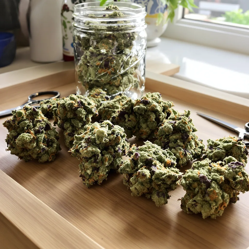Maxi Gom 54% indica / 46% sativa — flor con tricomas visibles