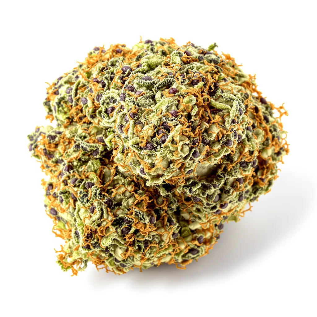 Mazar 73% indica / 27% sativa — flor con tricomas visibles