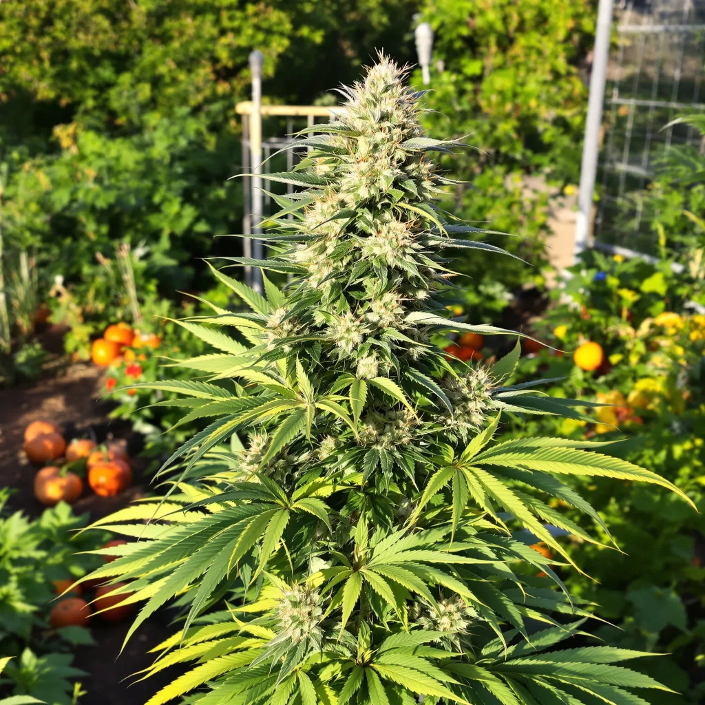 Mazar x Blueberry 39% indica / 61% sativa — flor con tricomas visibles
