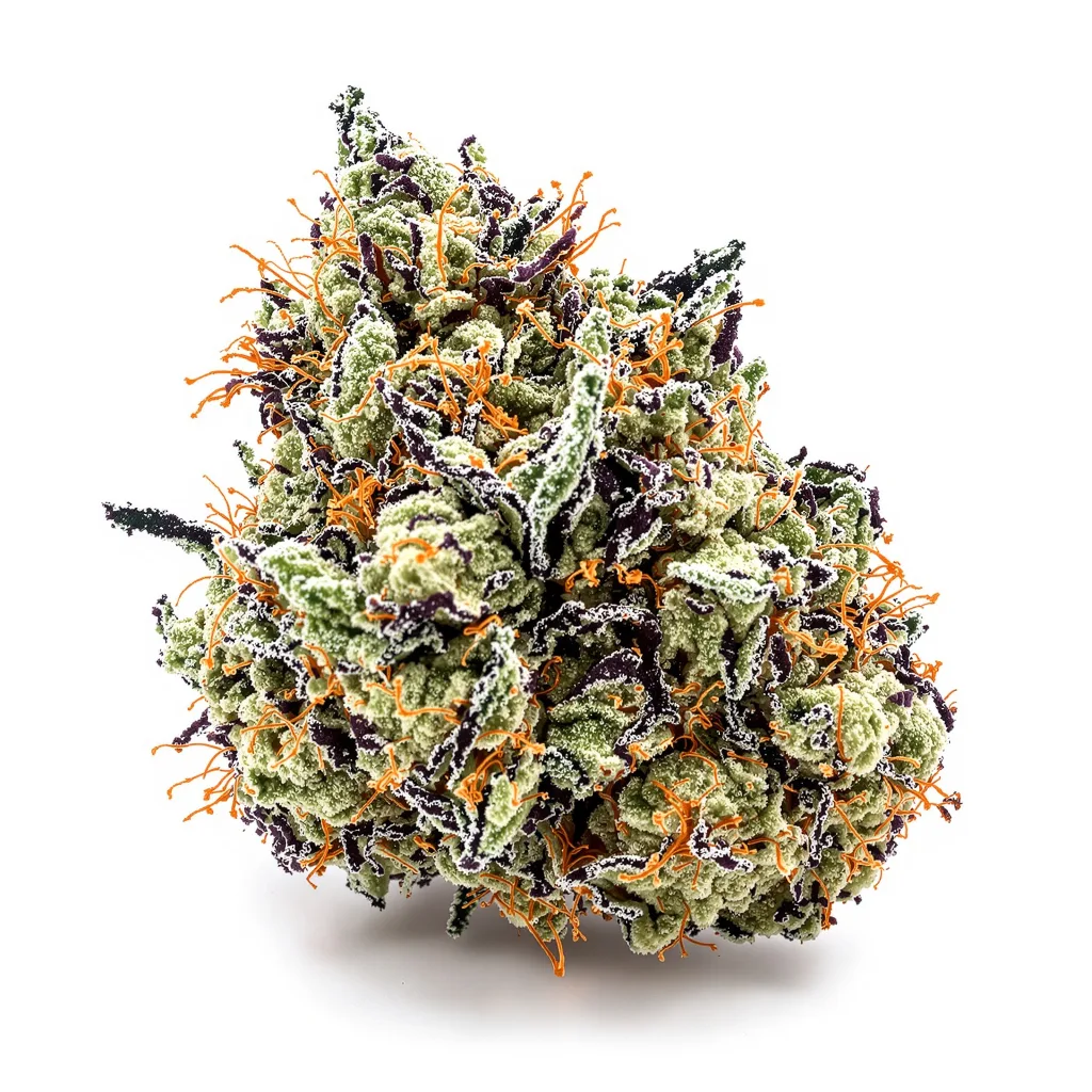 Mean Misty 35% indica / 65% sativa — flor con tricomas visibles