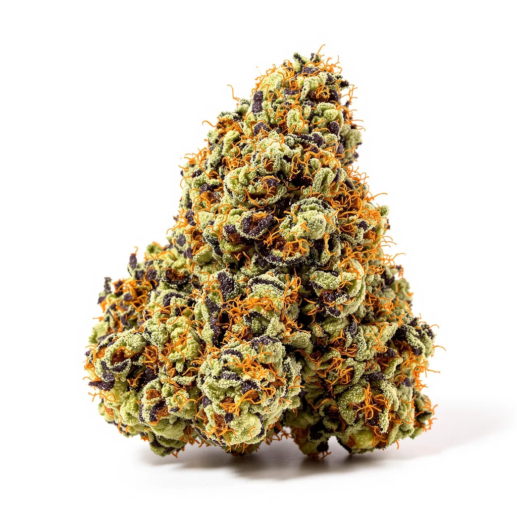 Meat Breath 83% indica / 17% sativa — flor con tricomas visibles
