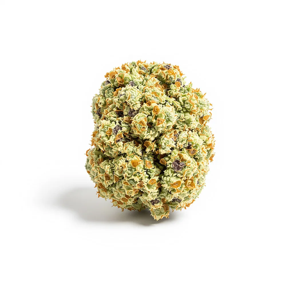 MedGom CBD 53% indica / 47% sativa — flor con tricomas visibles