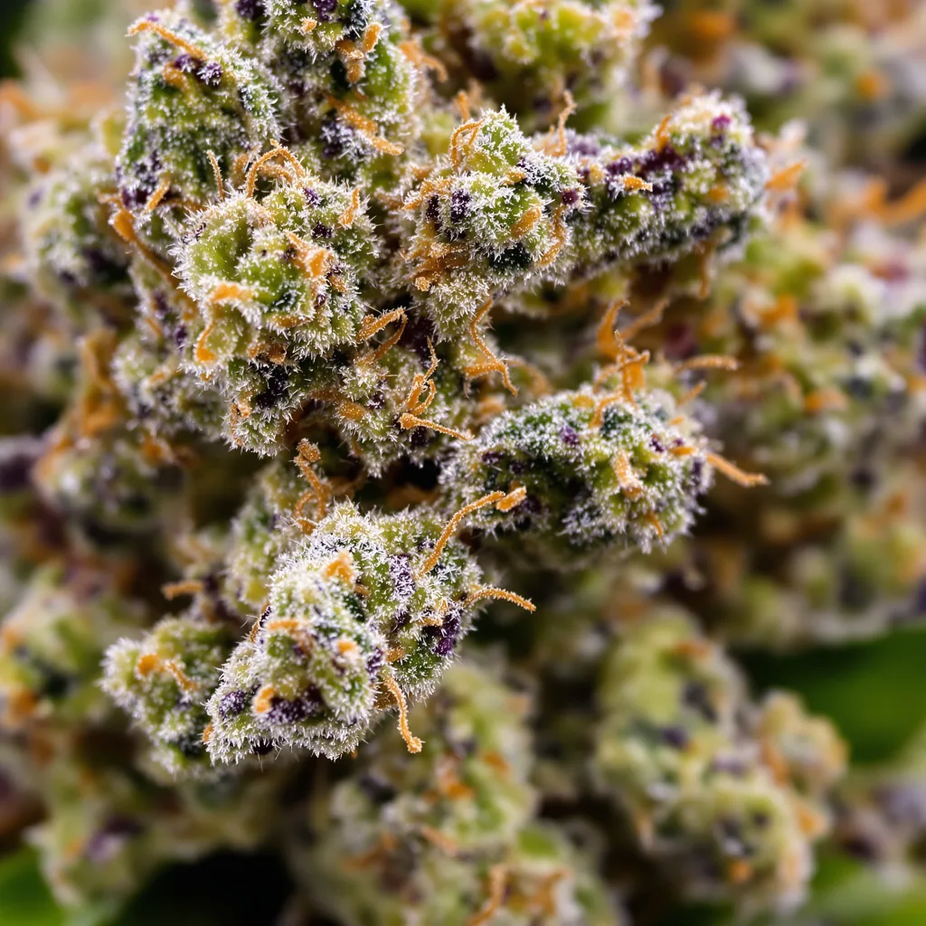 Primer plano de cogollo de cannabis Medibud mostrando cogollos densos verde bosque