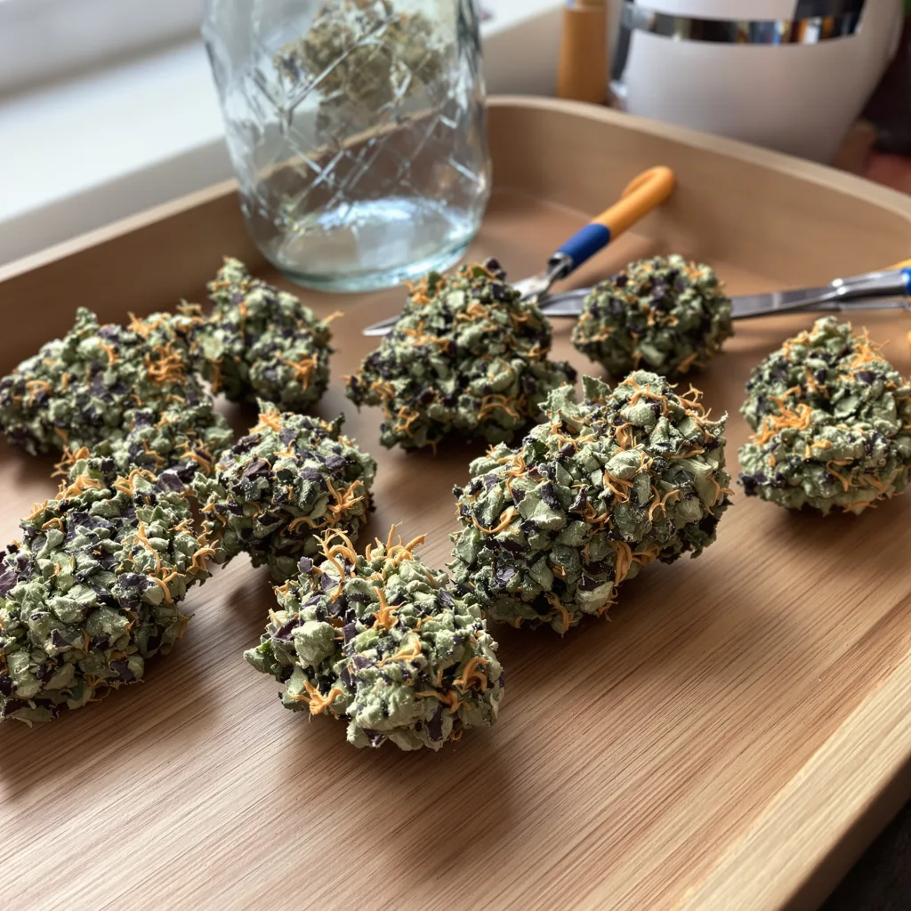 Medicine Man 80% indica / 20% sativa — flor con tricomas visibles