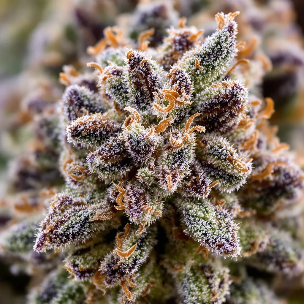 Primer plano de cogollo de cannabis Mendo Breath mostrando cogollos densos verde bosque
