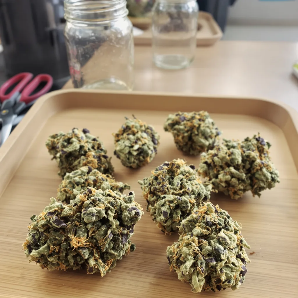 Mendocino Purps 62% indica / 38% sativa — flor con tricomas visibles