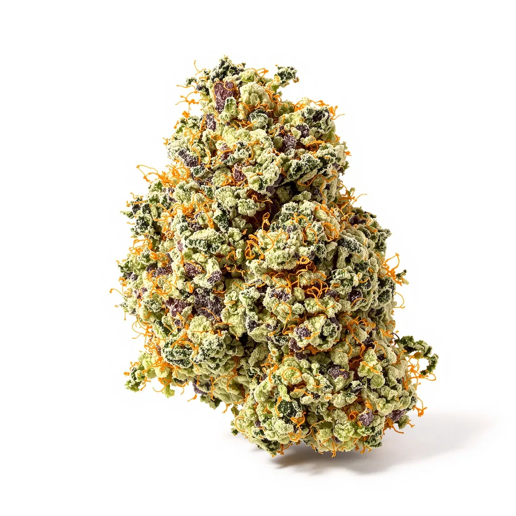 Merlot OG 35% indica / 65% sativa — flor con tricomas visibles