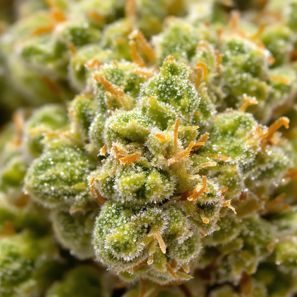 Primer plano de cogollo de cannabis Mexican Haze mostrando estructura aireada verde lima