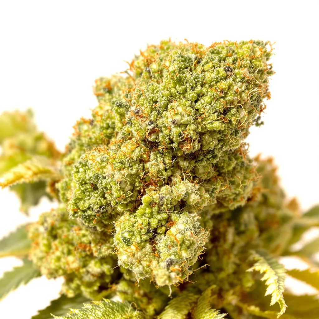 Mickey Kush 25% indica / 75% sativa — flor con tricomas visibles