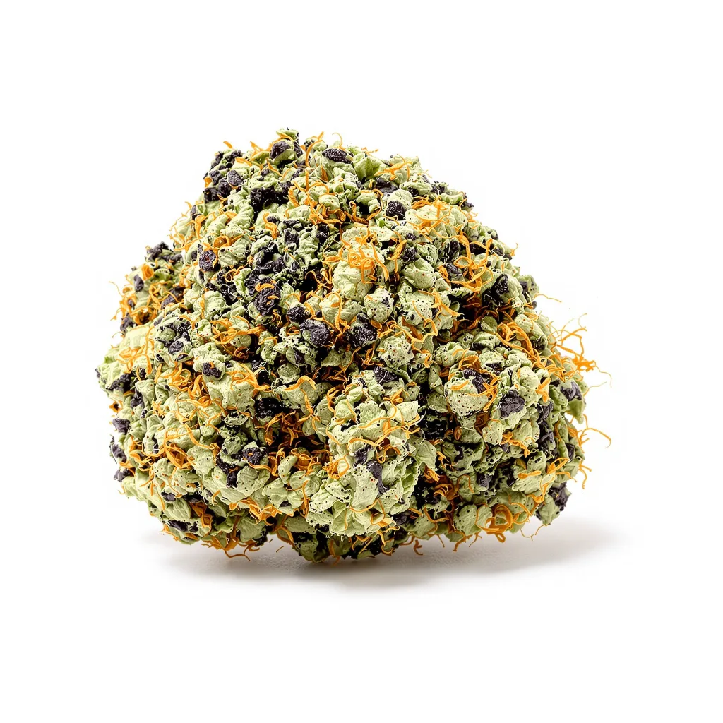 Mimosa 70% indica / 50% sativa — flor con tricomas visibles