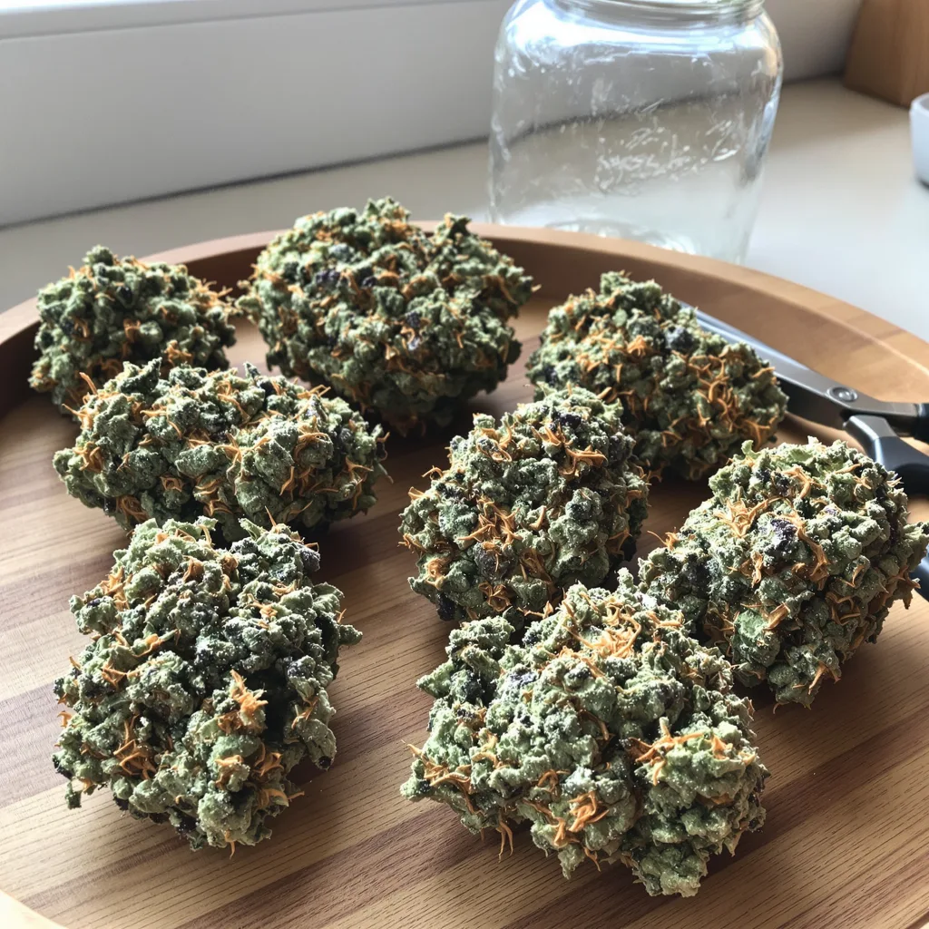 Mint Chocolate Chip 36% indica / 64% sativa — flor con tricomas visibles