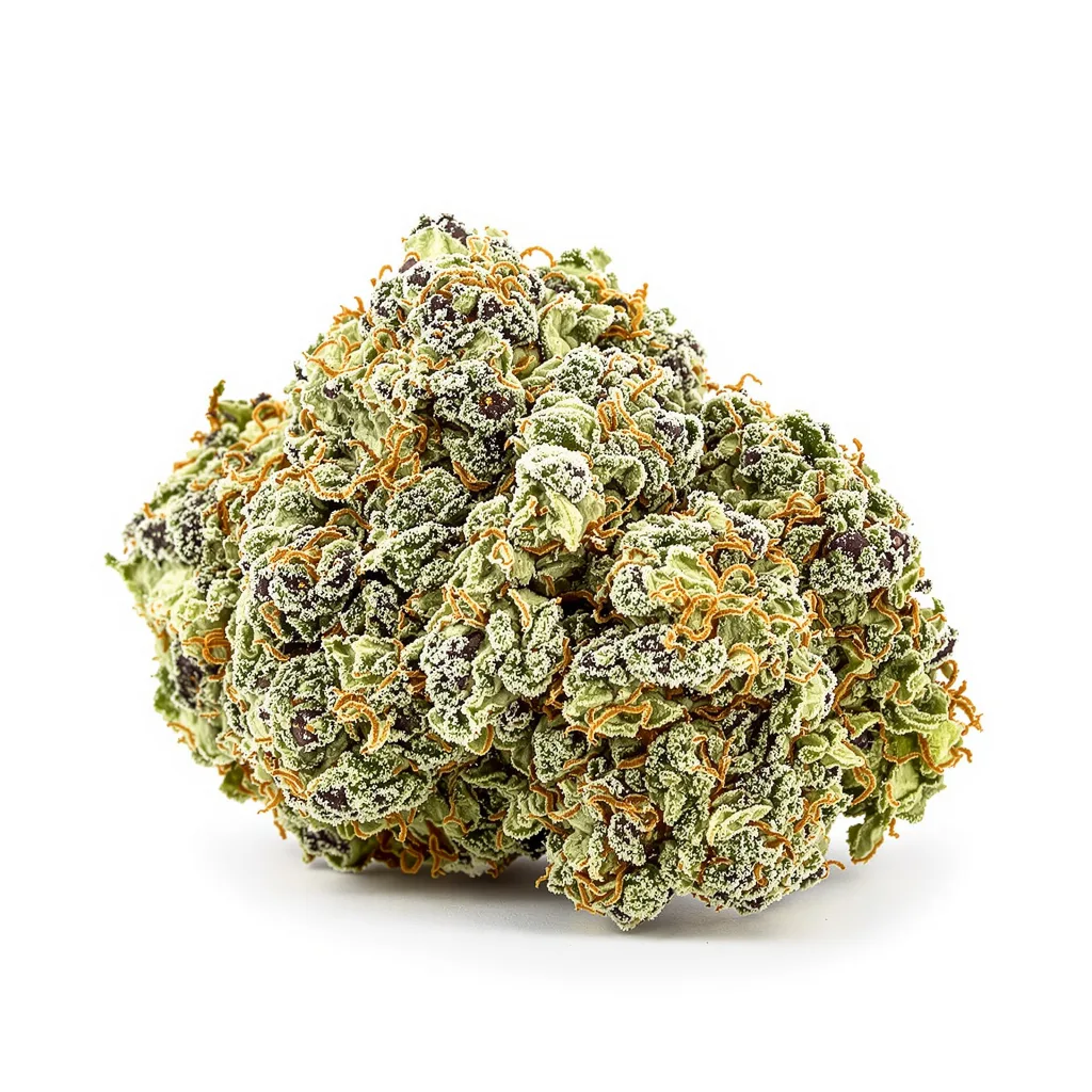 Mint Chocolate Chip 36% indica / 64% sativa — flor con tricomas visibles