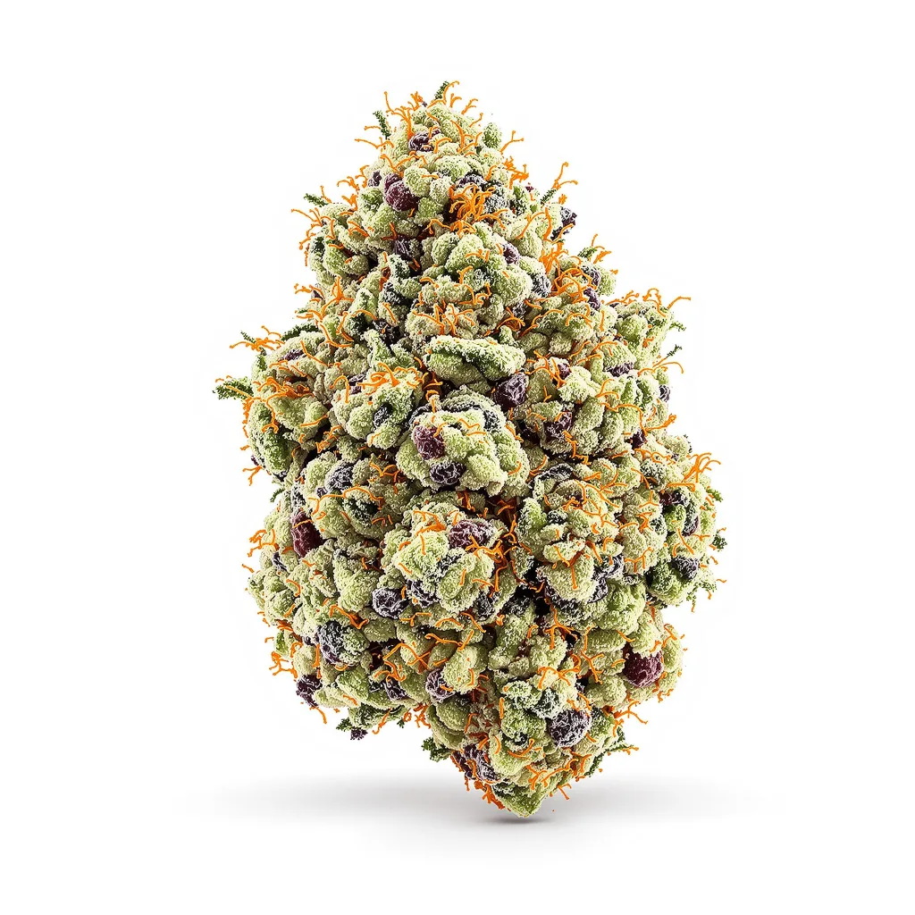 Mint Chocolate Chip 36% indica / 64% sativa — flor con tricomas visibles