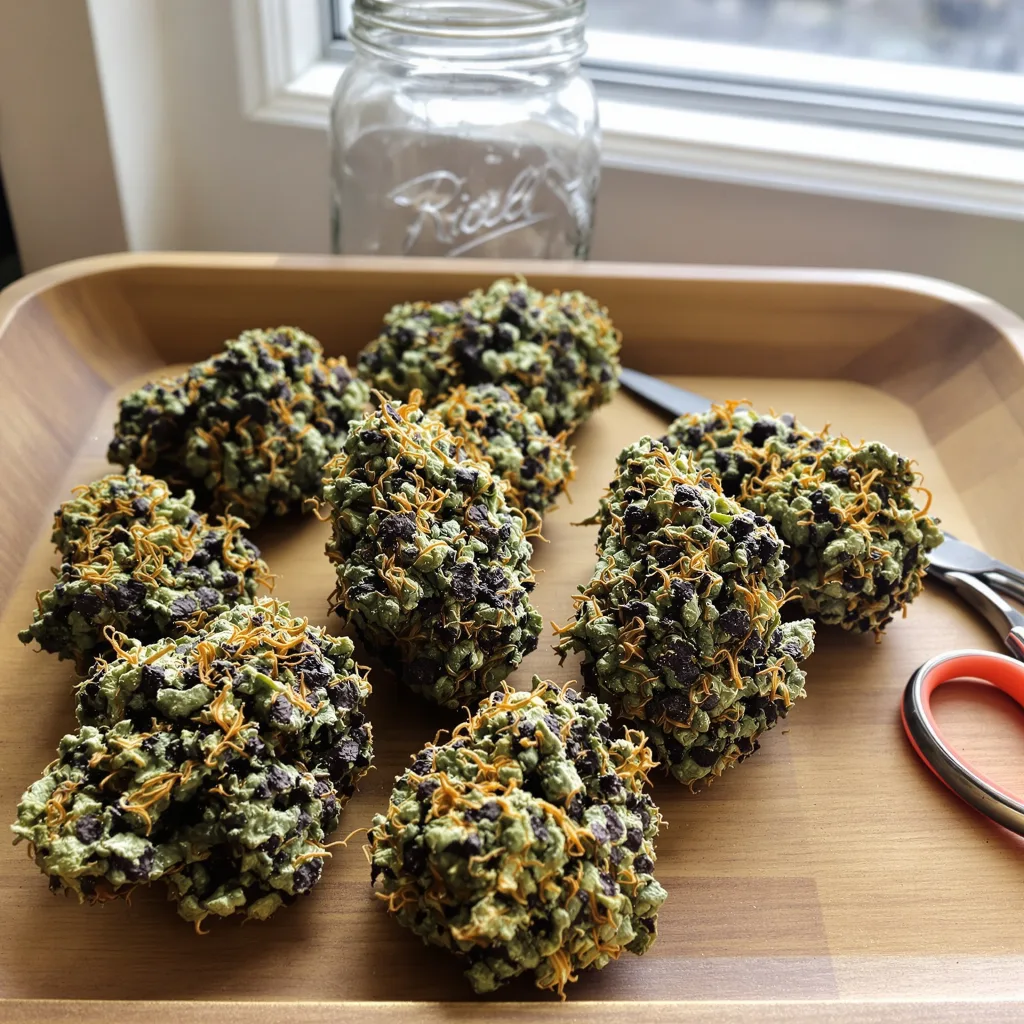 Mint Chocolate 87% indica / 13% sativa — flor con tricomas visibles