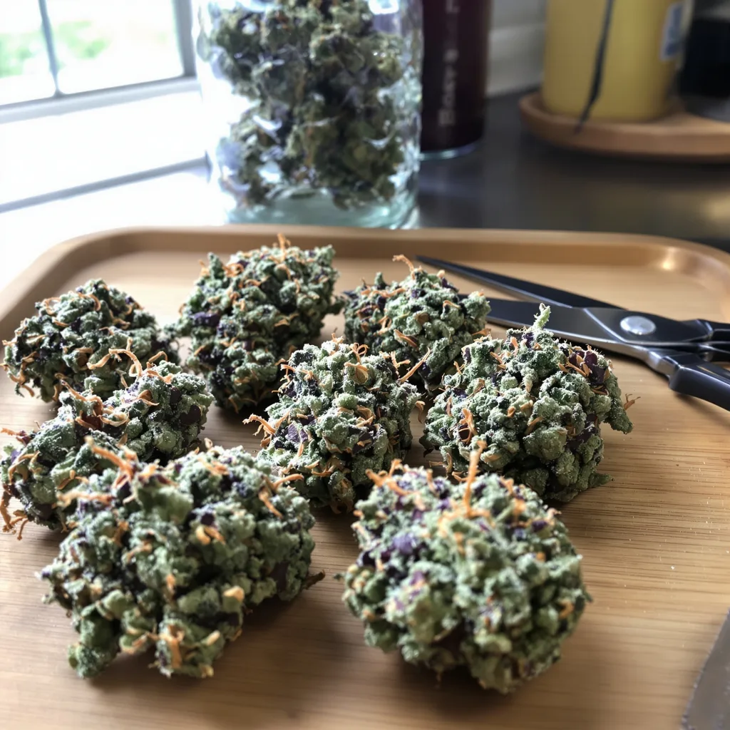 Mint 52% indica / 48% sativa — flor con tricomas visibles