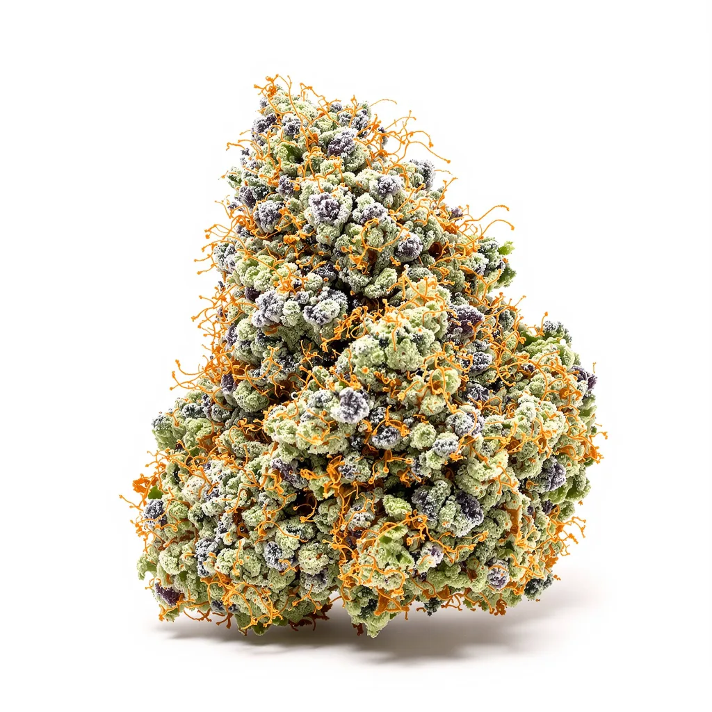 Mint 52% indica / 48% sativa — flor con tricomas visibles