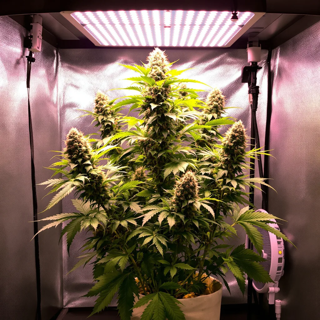 Planta de cannabis Misty Kush en fase de floración — 60-100 cm autofloración